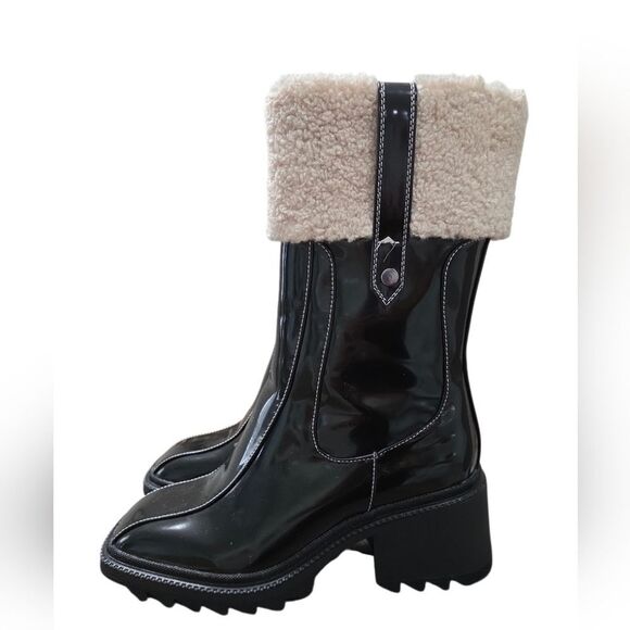 Azela Wang Callaway Black Chunky Heel Boots, Nwt - Picture 6 of 11